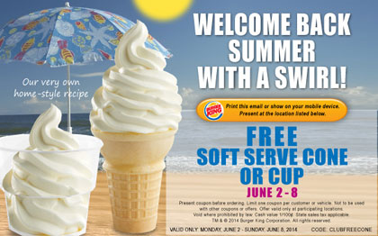 FREE Soft Serve Ice Cream at Burger King!