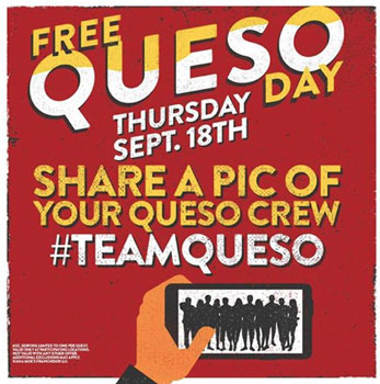 Free Queso Text ad and a hand holding a smart phone