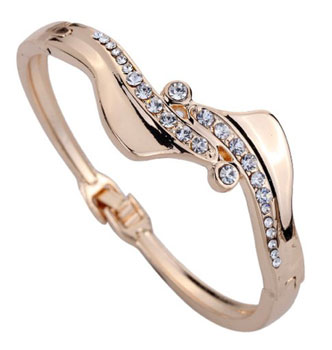 Unique Design Rose Gold Wave Design Inlay Ful Crystal Charming Bangle Bracelet