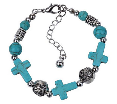 Vintage Cross Style Beaded Rimous Turquoise Tibetan Silver Carved Bracelet
