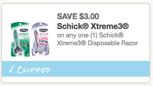 New $3.00 off one Schick Xtreme3 Disposable Razor Coupon!