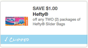 New $1.00 off TWO packages of Hefty Slider Bags Coupon!